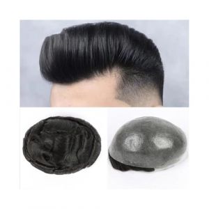 Perruque pour homme, Proth&egrave;se de cheveux humains 100% purs, peau fine, toupet Invisible, boucle en V, peau autour des cheveux, syst&egrave;me de remplacement Transparent,Perruque blonde(Medium Blonde,8x10) (zhuyanbo, neuf)
