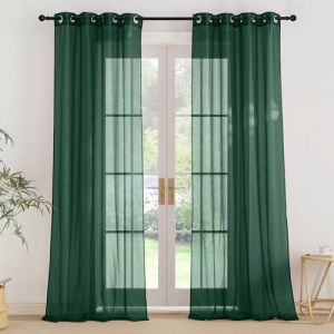 PONY DANCE Rideau Voilage Salon - Voilages Vert Fonc&eacute; D&eacute;corations Maison Chambre Fen&ecirc;tre Int&eacute;rieurs No&euml;l L140xH245cm Voile Moderne Transparent &agrave; Oeillets, Double Pi&egrave;ces (RYB HOME EU, neuf)