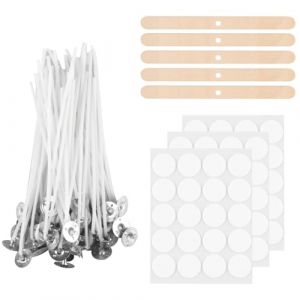 Mèches de Bougie, 100 pièces mèches de Bougie pour Bougies, mèches de Bougie Naturelles de 15 cm avec Support de mèche en Bois et Autocollants de mèche Double Face, pour la Fabrication de Bougies (YuShiLiu, neuf)