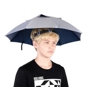 Hominas Chapeau Parapluie de Tete 65 cm Chapeaux de Parapluie P&ecirc;che Pliable &Eacute;tanche avec Mains Libres pour Ext&eacute;rieur P&ecirc;che Camping (Mowingo, neuf)