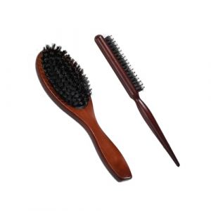 GXGM Brosse Cheveux Poil de Sanglier Brosse Demelante Poils Sanglier Naturel avec Poign&eacute;e en Bois Brosse Poils Sanglier pour Cheveux Fins R&eacute;duisant Cassse Secs Ab&icirc;m&eacute;s Antistatique Massage (GXGM, neuf)