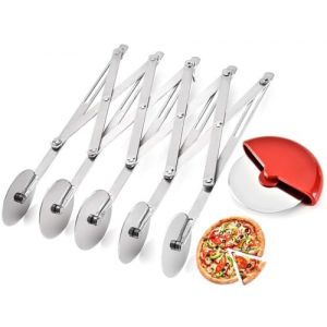 Roulette à Pizza à 5 Roues, Roulette à Pâte, Coupe Pizza Ajustable Couteau à Pâtisserie Coupe Pizza en Acier Inoxydable, Diviseur a Pate pour Tarte, Biscuits, Pâtisserie et Pizza (Argent) (LilididianStore, neuf)