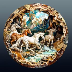 Jigfoxy Puzzle en bois pour adultes, 3D Vision Cheval Puzzle en bois pour adulte, puzzle unique en bois, famille et amis L-34 x 34 cm - 300 pièces (HNKMIN, neuf)