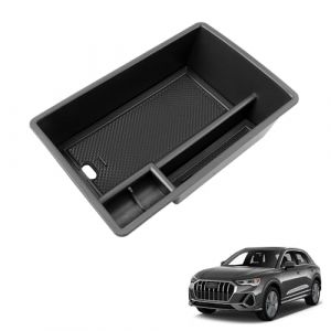 Coleya Boîte de Rangement pour Accoudoir Compatible avec Audi Q3 F3 2019-2024, Organisateur de Console Centrale, Audi Q3 Plateau Rangement d'accoudoir Central avec Tapis Antidérapants (Noir) (Coleya, neuf)