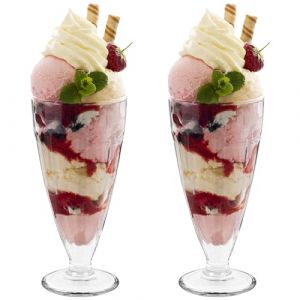 HEFTMAN Lot de 2 grands verres &agrave; cr&egrave;me glac&eacute;e pour milkshake de 350 ml avec design classique et transparent &ndash; Style r&eacute;tro am&eacute;ricain Knickerbocker Glory, passent au lave-vaisselle (lot de 2) (JOVELA FR, neuf)