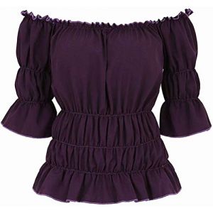 Jutrisujo Chemise Costume Medieval Femme Renaissance R&eacute;tro Victorien &Eacute;paule D&eacute;nud&eacute;e &Eacute;l&eacute;gante Sexy Top Vampire Pirate Violet XS (jutrisujo Unique, neuf)