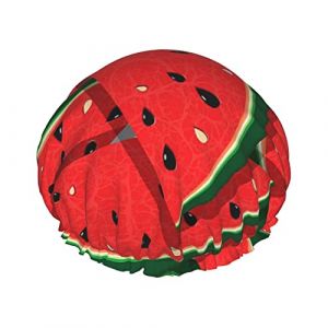 Bonnet de douche imprimé pastèque rouge pour femmes bonnets de douche en tissu double couche réutilisables bonnets de cheveux filles (LiangLiuQing, neuf)