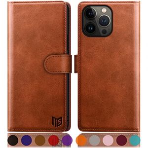 SUANPOT Coque pour iPhone 14 Pro Max 6.7" [RFID Blocage] [Magnétique Protection] Fentes pour Cartes Protection Housse Premium en Cuir PU pour Apple 14 Pro Max Portefeuille Brun Clair (KAPRETSOUStore, neuf)