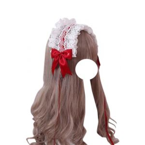 Accessoires for cheveux Lolita, serre-tête en dentelle blanche, serre-tête de soubrette, serre-tête à nœud, coiffe for fille, accessoire de robe Lolita(Red) (FFNWFHZ, neuf)