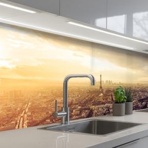 KitchenYeah© Crédence Adhésive Cuisine 80x200 cm Résistant À La Chaleur Plaque Adhesif Fond De Hotte Interieur Cuisson Sur Mesure Paris - Skyline - Coucher Soleil - Villes (KitchenYeah, neuf)