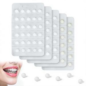 AUYAO 150 Capsules Cire Orthodontique, 5 Pi&egrave;ces Bandes de Cire pour Accolades avec Outil de Coupe, Cire Protectrice, Cire Dentaire pour Soulager les Douleurs des Appareils Dentaires (Yadark, neuf)
