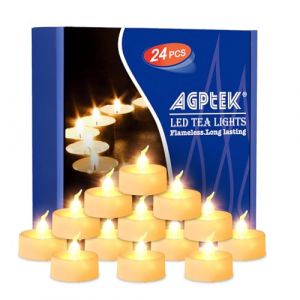 AGPTEK Bougie LED Minuterie sans Flamme Bougie à Piles Vacillantes, Decoration pour Mariage Halloween Noël, Batteries CR2032 incluses, Blanc Chaud, Lot de 24 (IMAGEFRONT, neuf)