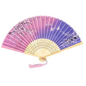 1 paquet d'éventail pliant à pompon en soie, éventail à motif de fleurs de cerisier de style chinois rose vert, éventail pliable, éventail en bambou à pompon, cadeau de décoration de fête de mariage (ZHANG  ZHAOHAI store, neuf)