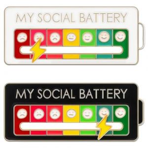 NJCXOLA Lot De 2 Broches Amusantes Pour L'Humeur Sociale Pendant 7 Jours, Aiguilles D'Humeur Interactives Pins, Batterie Sociale, Insigne D'Anxi&eacute;T&eacute; Humeur Exprimant L'&eacute;Pingle&eacute;Mail (Blanc+Noir) (CELTIC MANUFACTURING, neuf)