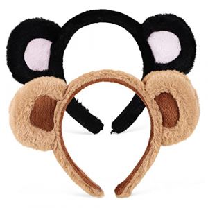 ELAYARD Lot de 2 Serrage-t&ecirc;tes &agrave; Oreilles D'ours en Peluche, Tailles &Eacute;lastiques, Camel et Noir-rose, Bandeaux Cosplay Animaux pour Gar&ccedil;on et Filles, Accessoires F&ecirc;te et D&eacute;guisement (Heyyii, neuf)