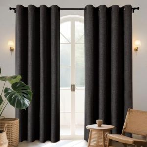 Joydeco 100% Rideau Occultant Thermique Isolant Anti Froid et Chaleur 140x220cm 2 Pi&egrave;ces, Rideaux Opaques Effet Lin &agrave; Oeillets Anti UV Anti Bruit, Decoration Chambre Maison Salon - Noir (joydeco, neuf)