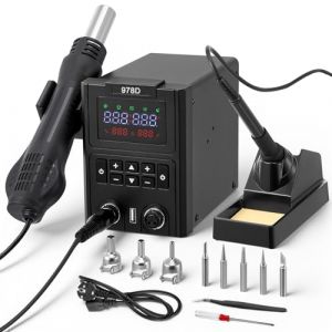 Station de Soudage, 2 en 1 de Station Soudage à Air Chaud et Fer a Souder avec Contrôle de Température Précis, Affichage LED, Kit de Station pour l'électronique, Projets de Bricolage, Réparation (WIND FLIES LIMITED, neuf)
