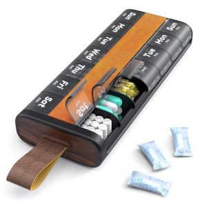 IDEERFIT Pilulier 7 jours 2 fois par jour &ndash; Bo&icirc;te &agrave; pilules avec design en cuir, compartiment d&eacute;shydratant, poign&eacute;e portable et &eacute;tiquettes r&eacute;sistantes &agrave; l'usure, bo&icirc;te &agrave; m&eacute;dicaments pour voyage et (ideerfit, neuf)