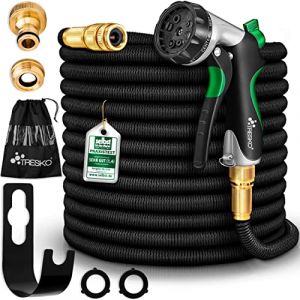 TRESKO® Tuyau d'arrosage Flexible et Extensible pour Jardin | Extensible de 15m | avec 3 Embouts en Latex | Tuyau d'arrosage rétractable (DWD-Company, neuf)