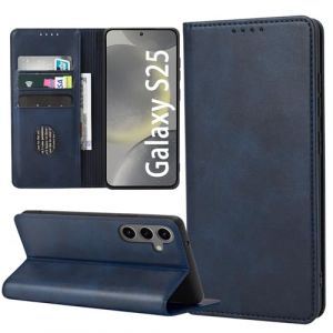 ZYIMOU Coque pour Samsung Galaxy S25 5G, Housse en Cuir PU Flip Pochette Portefeuille &Eacute;tui avec Emplacement Carte Magn&eacute;tique Antichoc, Bleu (Casecool, neuf)