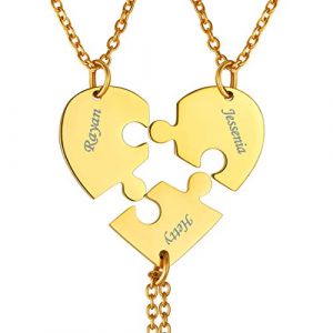 FindChic Collier d'Amiti&eacute; Pour 3 Femme Pendentif Puzzle Personnalis&eacute; Coeur Separable Chaine Fille avec Pr&eacute;noms des Enfants Gravure Colliers Bff Cadeau Fetes des Meres Noel Maman Grand Meres (FindChic Jewellery, neuf)