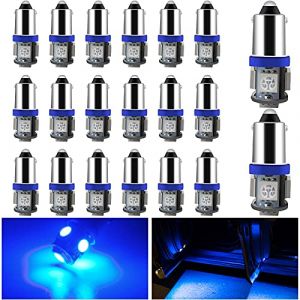 YM E-Bright 20-Pack bleu BA9S 5050 5SMD Led Ampoules dégagement coin éclairage plaque d’immatriculation lampe côté Maker lumière 12V (EverBright, neuf)