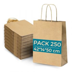 Lot 250 Sacs Papier Kraft Marron avec Anses 42x14x50cm - Sac pour Shopping Cadeaux Mariages (Espirito Rebelde, neuf)