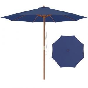 GOPLUS 3M Parasol de Jardin Exterieur, Parasol de Balcon avec 8 Baleines en Bambou, Levage par Poulie, Protection Solaire, Parasol à Corde pour Piscine, Cour, Base Non Incluse (304x262cm-Bleu) (Augenstern24, neuf)