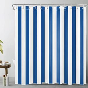 LB Rayures Bleu Marine Rideaux de Douche 240x175cm Ligne Bleue Blanche Rideaux de Bain avec Crochets, G&eacute;om&eacute;trie Simple Minimaliste Extra Large Imperm&eacute;able Polyester Anti Moule Salle de Bain D&eacute;cor (JinShiZhuan, neuf)