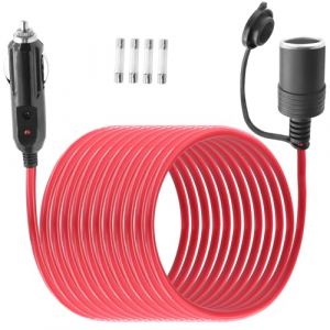 LANMINGLEL 14AWG C&acirc;ble rallonge pour Prise Allume Cigare, 12V 24V C&acirc;ble d'extension Allume Cigare m&acirc;le &agrave; Femelle avec lumi&egrave;re LED et fusible 20A,pour Pompe &agrave; pneus, compresseur d'air (4M) (ANMINGLE, neuf)