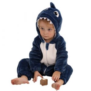 HAHASHOW B&eacute;B&eacute; d'hiver Grenouill&egrave;res Combinaison, Unisexe Animal Barboteuses Manteau &agrave; Capuche, Enfants Flanelle Pyjama Jumpsuit pour Gar&ccedil;on et Fille 6-12 Mois, Le Requin (BabyHome Supply, neuf)