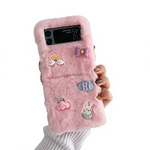 SINQERISHT Coque de protection pour Samsung Galaxy Z Flip 3 5G 2021 - En silicone - Anti-chocs - Pour fille - Doux hiver chaud - Ours lapin - N&oelig;ud papillon - Rose (SINQERISHT, neuf)