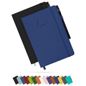 Tasalas Lot de 2 carnets A5 avec stylo &ndash; 200 pages lign&eacute;es, 80 g/m&sup2;, noir et bleu ciel, couverture souple, boucle &eacute;lastique, porte-stylo, poche extensible &ndash; Carnet de notes pour prise de notes (Yo Kee!, neuf)