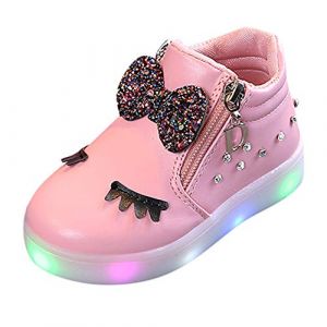SRTUMEY Baskets lumineuses &agrave; LED antid&eacute;rapantes pour b&eacute;b&eacute; fille - Chaussures de course pour enfants et filles - Baskets de premi&egrave;re marche - Baskets de No&euml;l, rose, 23 EU (&crystal&, neuf)
