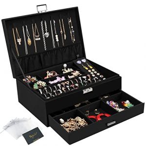 Bo&icirc;te &agrave; bijoux, Rangement Bijoux Coffret Bijoux Verrouillable de Voyage, Coffret &agrave; Bijoux en velours &agrave; 2 Couches, Rangement Bijoux Organisateur De Bijoux pour Colliers,Bagues,Bracelets, Noir (WEFLAIR, neuf)