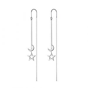 Boucles d'oreilles pendantes avec cha&icirc;ne vers le haut et vers le bas, boucles d'oreilles pendantes en argent 925, longues boucles d'oreilles pendantes en cristal d'&eacute;toile, lune, boucles d'oreilles (BLeezm, neuf)