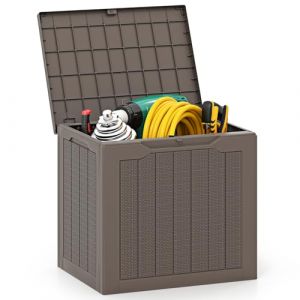 GOPLUS Coffre de Jardin Exterieur Etanche 106L, Coffre Exterieur Etanche HDPE Verrouillable, Poignée, Banc Pouf 1 Personnes,Charge 150KG pour Balcon Piscine (Marron,56x41x50,5CM|106L) (Augenstern24, neuf)