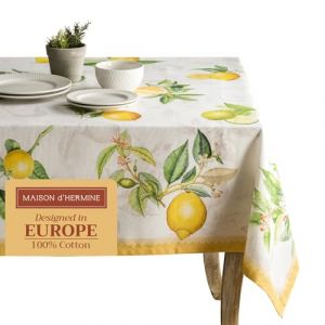 Maison d' Hermine Nappe de Table d&eacute;corative 100% Coton - Carr&eacute;e - Lavable - pour Cuisine, Repas, Buffet et Camping - Motif Limoncello - Printemps/&eacute;t&eacute; - 160 x 220 cm (Maison d' Hermine EU, neuf)