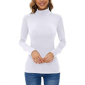Bastwahl sous Pull col roul&eacute; Femme,T-Shirt &agrave; Col Roul&eacute; pour Femmes Haut &agrave; Manches Longues Basique De Couleur Unie Pull &Eacute;l&eacute;gant Et Ajust&eacute; Blanc (Ama2om, neuf)