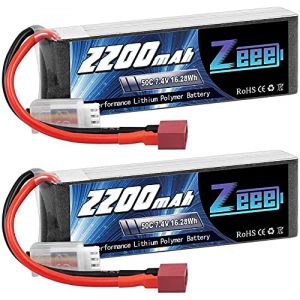 Zeee 2S Lipo Batterie 2200mAh 7,4V 50C 2S Batterie RC avec connecteur T pour FPV Racing Drones V&eacute;lo de Route Quadcopters Avion H&eacute;licopt&egrave;re RC Bateau RC Voiture (2 Paquets) (ZEEE POWER, neuf)