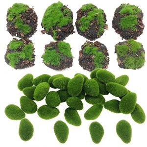 NA Woohome 38 PCS Mousse Artificielle Rocks Décoratifs, 30 PCS Vert Artificielle Moss Rocks et 8 PCS Sciure Artificielles en Mousse Moss pour Décoration de Jardin (CXiong, neuf)