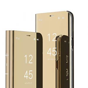 QIWEIQING Compatible avec Huawei P20 Pro Coque Clear View Etui Cuir Miroir Makeup Coque &eacute;tui Cuir Housse Coque Couverture avec Fonction Stand pour Huawei P20 Pro Flip Mirror Golden QH (QIWEIQING, neuf)