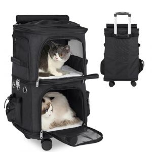 Opetdo Sac &agrave; Dos Double 2 en 1 pour Petits Chats et Chiens Sac &agrave; Dos de Transport &agrave; Double Compartiment a roulettes Sac Transport Chat pour Les Voyages,Randonn&eacute;e,Camping, Grande Taille (Noir) (Opetdo-FR, neuf)