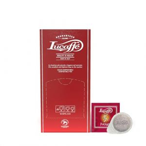 LUCAFFÈ PULCINELLA Dosettes de café Ø44mm, 150 ese dosettes en papier compostable, café énergétique, Arabica torréfié napolitain et Robusta, extra caféine, notes de chocolat, goût doux (Lucaffé, neuf)