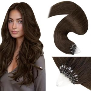 LaaVoo 50cm/50g Extension Cheveux Naturel Loops Marron Extension Froid Cheveux Naturel Brun Extension Locks Cheveux Naturel #4 (Laavoo, neuf)