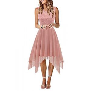 Onsoyours Robes d'invit&eacute;s de Mariage pour Femmes Robes de Demoiselle d'honneur en Mousseline de Soie Florales Robe de soir&eacute;e balan&ccedil;oire Robes asym&eacute;triques A Rose L (Lonwell Fashion, neuf)