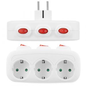 Lot de 2 Multiprise avec Interrupteur Individuel 3 Prises Bloc Multiprise avec Protection Contre Les Surcharges, S&eacute;curit&eacute; Enfant, 16A 250V Multiprise Portable pour Maison Bureau (PEIZHIYC, neuf)