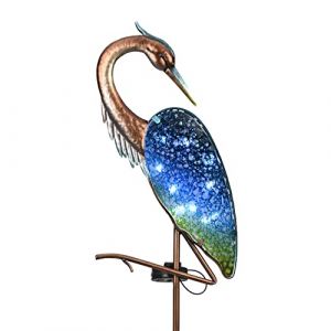 TERESA'S COLLECTIONS Lampe Solaire Heron en Verre de Jardin, Lampe Solaire sur Piquet Heron en métal Décorative, Figurine Solaire Lumières, Décoration de Jardin extérieur pour Pelouse Patio 110 cm (Valery Madelyn FR, neuf)