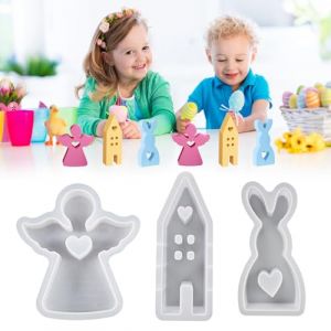 EUYKQNOI Lot de 3 moules en silicone en forme de lapin de pâques,Moules en Résine 3D Lapin,Moules En Silicone Lapin Pâques, Moule Pour Lapin de Pâques DIY,Pour Plâtre,Bougies De Cire De Soja,Artisanat (QSDMY, neuf)