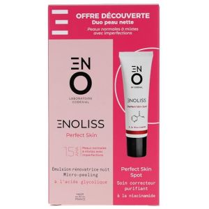 Codexial Enoliss Perfect Skin 15 AHA Émulsion Rénovatrice Nuit Micro-Peeling 30 ml + Soin Correcteur Purifiant 30 ml (Cocooncenter, neuf)